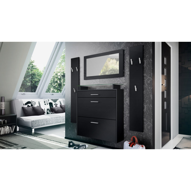 Mccarroll Hall Tree with Shoe Storage, Matt black