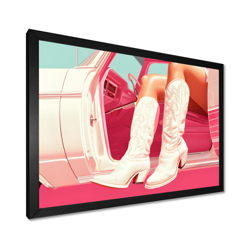 «White Cowboy bottes on Interstate 410 I - Cowgirls», art mural, H 12 po x l 20 po x P 1 po, Toile encadrée noire simple