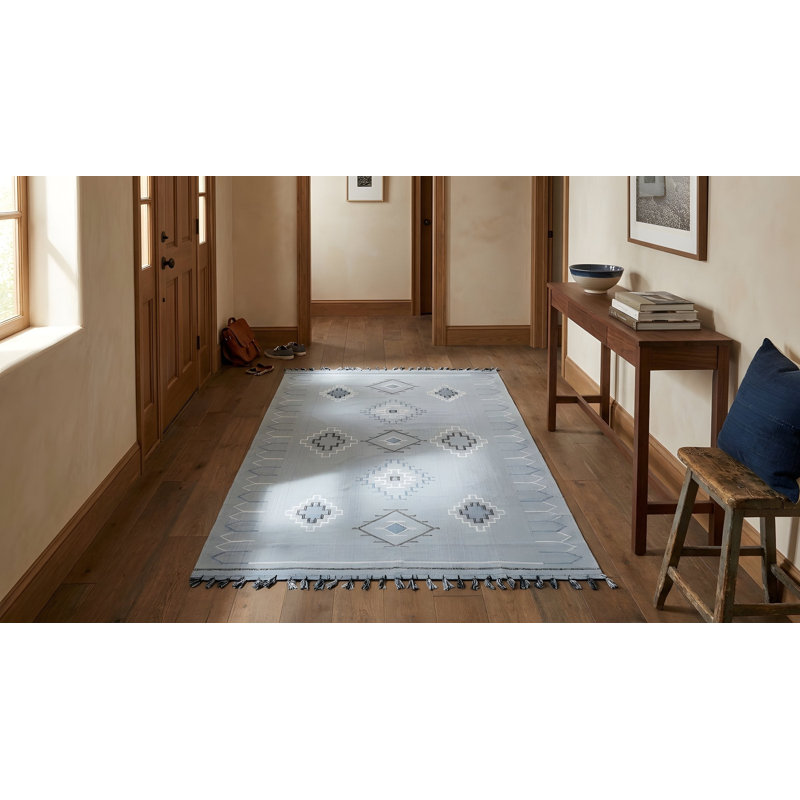 Tapis contemporain gris à motif géométrique en laine, 5 pi x 8 pi