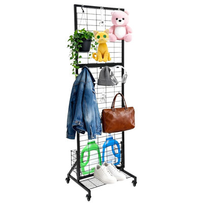 Panneaux muraux pliables, panneaux grillagés avec paniers pliants, assemblage et pliage sans outils, pour le rangement et la présentation de marchandise au détail