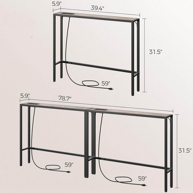 Narrow Console Sofa Table With Charging Station, Skinny Behind Couch Table For Living Room, Hallway, Foyer, Built-In Power Outlets, Space-Saving Design, Sturdy Construction