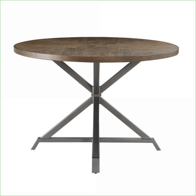 Dining Tables | Mesa de Comedor, 45" Dia Industrial Round Dining Table, Walnut Brown Slate Gray Metal, for Small Spaces | Round