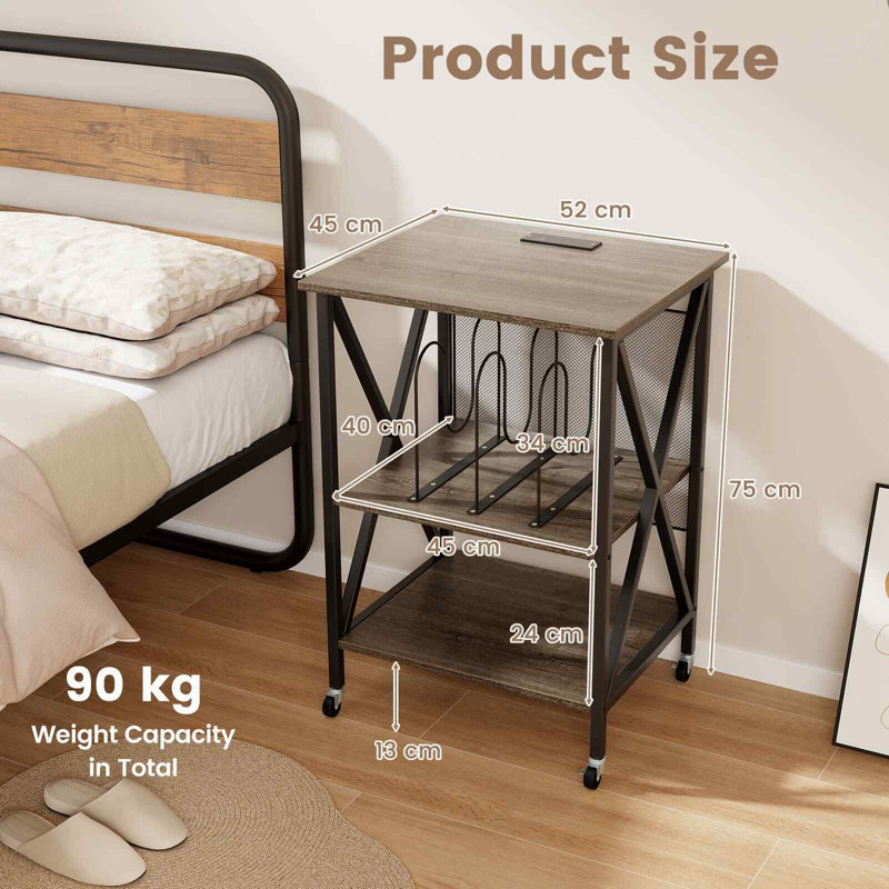 Alphonzo 52cm W Metal Bedside Table, Grey
