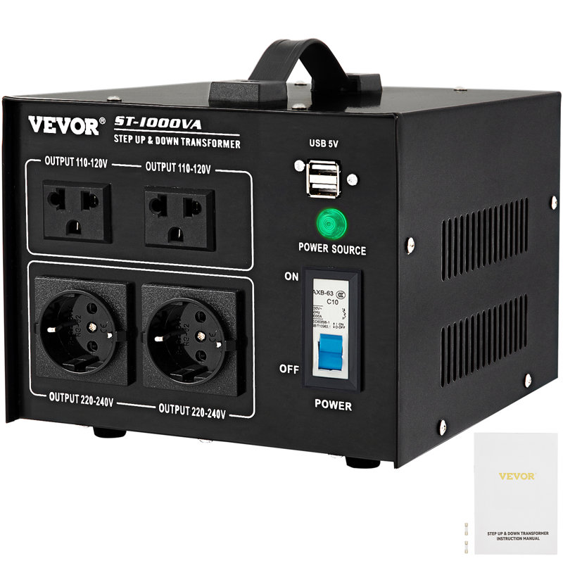 VEVOR 1000W Black Metal Step Up/Down Voltage Converter Transformer