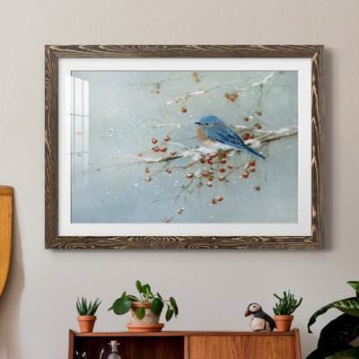 Oiseau bleu en hiver - impression sur papier encadré
