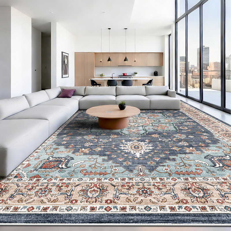 Washable Oriental Area Rug - Rugs for Living Room Soft Carpet for Bedroom Waterproof Floral Distressed Indoor Stain Resistant Non-Shedding Floor Carpets (Blue/Teal/Orange)