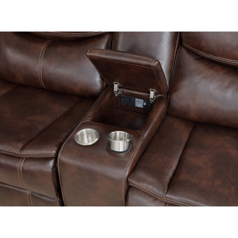 Dark Brown Faux Leather Power Reclining Sectional Sofa with Storage