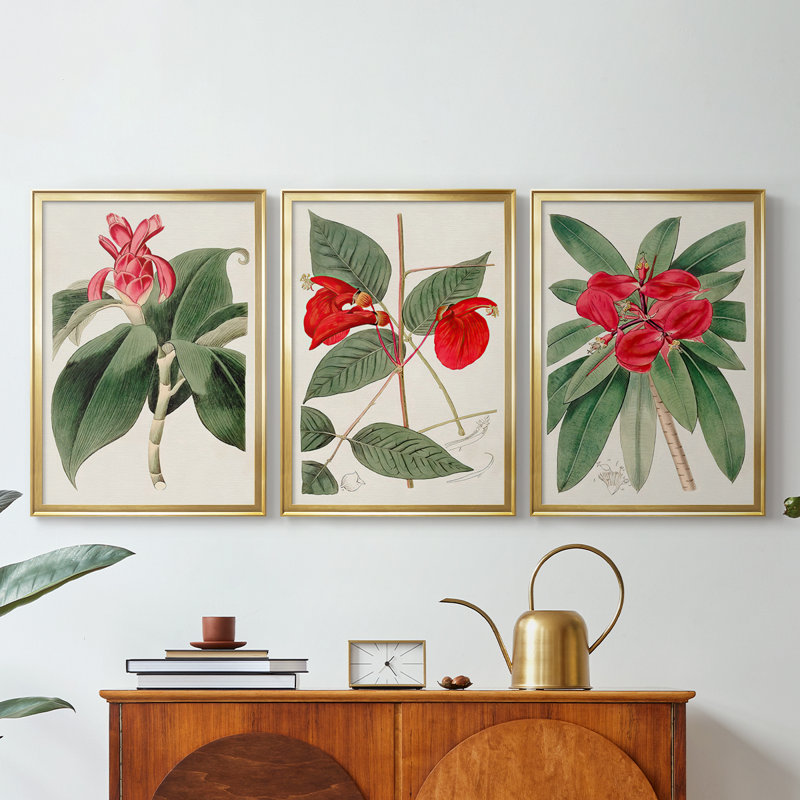 FloraOf TheTropicsI - Toile tendue avec châssis sur mesure - 3 pièces, H 15 po x l 19 po