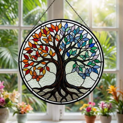 Panneau de vitrail en verre coloré H 7,8 po