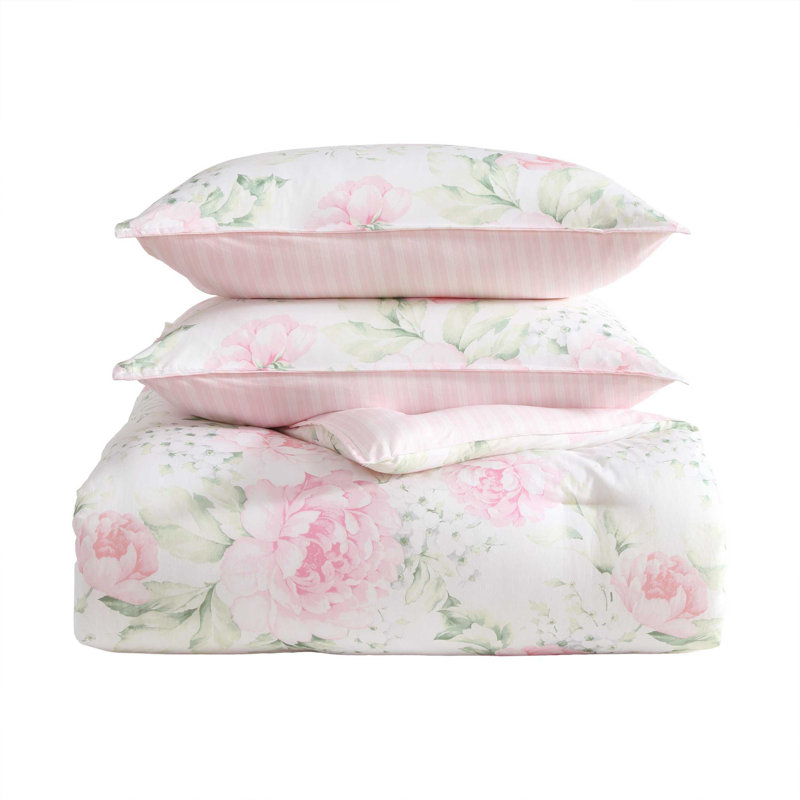 Laura Ashley Serenity Roses Cotton Pink Comforter Bonus Set, King Comforter + 6 Additional Pieces
