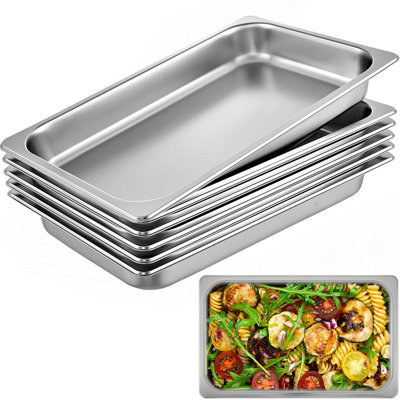 6 Pack Steam Table Pans 20.9 X 12.8 X 2.6 Inch Deep Steam Table Pan Full Size 8.5L Deep Food Container Stainless Steel Oven Tray Hotel Pans Anti-Jam Steam Table Food Pan