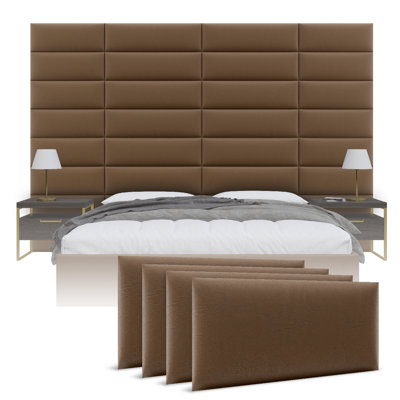 Sapan Upholstered Wall Panels - Queen/Full Size Wall Mounted Headboards - Vintage Leather Cognac  - Set of 4 Modular Panels