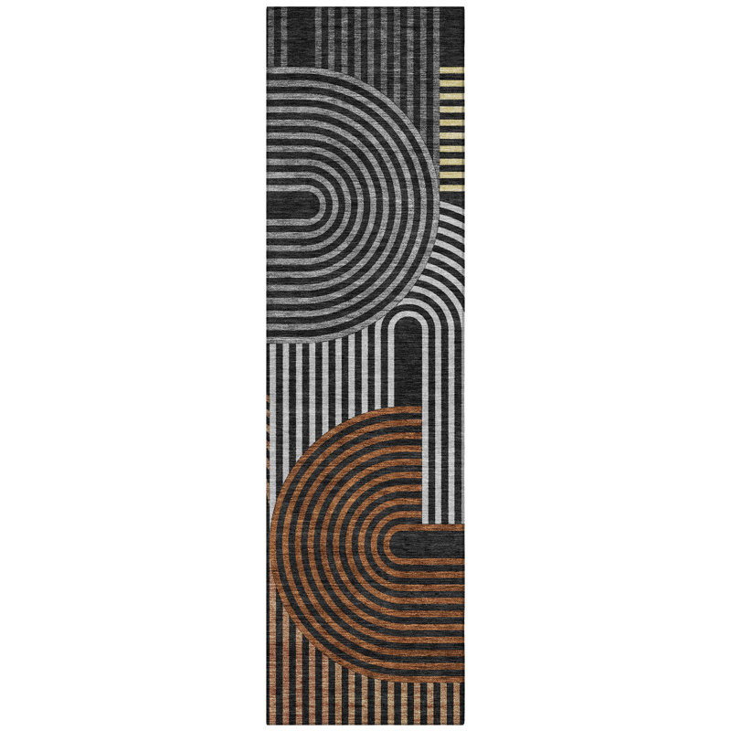 Machine Washable Indoor/Outdoor Chantille ACN2549 Mid-Century Modern Rug, Black, Runner 2'3" x 7'6"