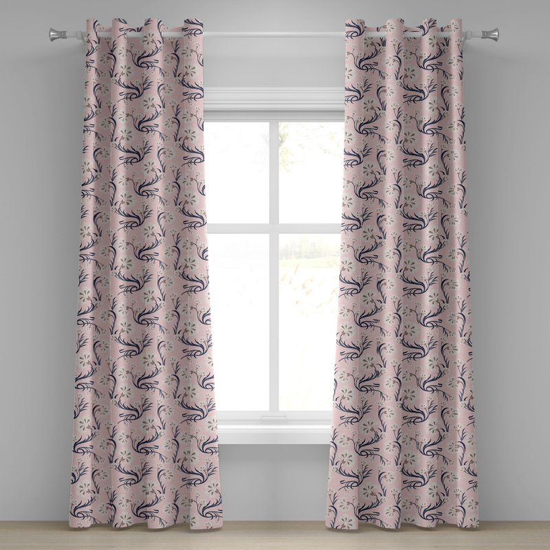 Red Barrel Studio® avec œillets à motif floral et branches de printemps rose tendre et indigo, L 50 po x L 108 po
