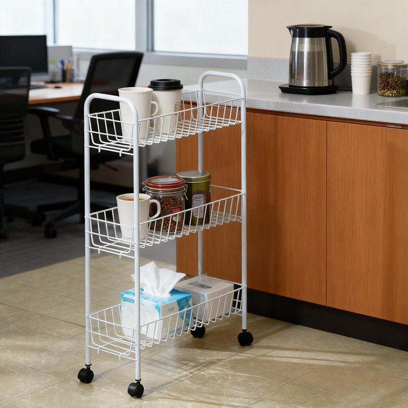 Chariot de rangement mince à 3 niveaux avec paniers | Organisateur utilitaire étroit en métal pour la salle de lavage, la salle de bain et la cuisine | Structure en acier robuste avec roulettes