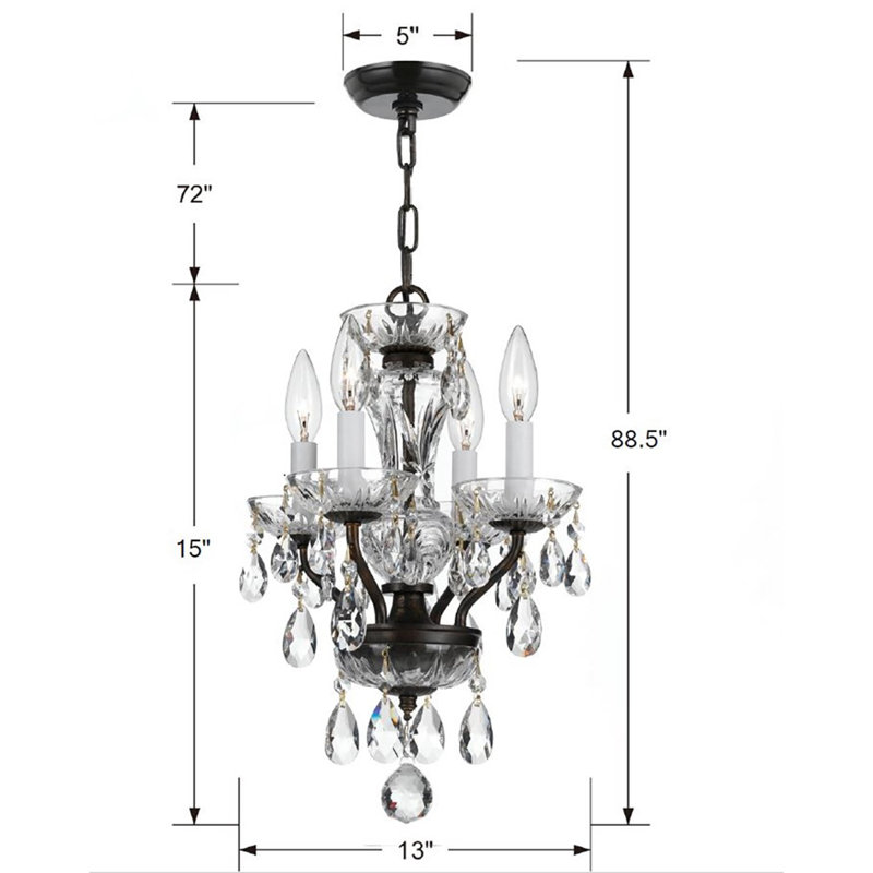 Weigel 4-Light Candle Style Classic Chandelier with Crystal Accents, Bronze, Swarovski Strass