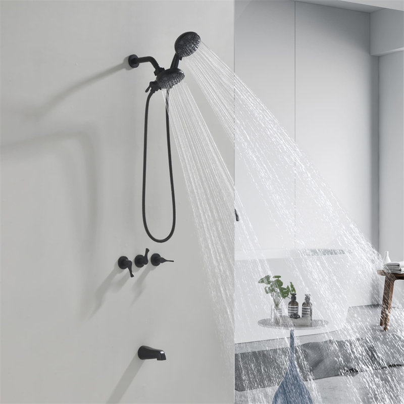 Système de douche complet à contrôle de volume avec valve brute, Noir mat