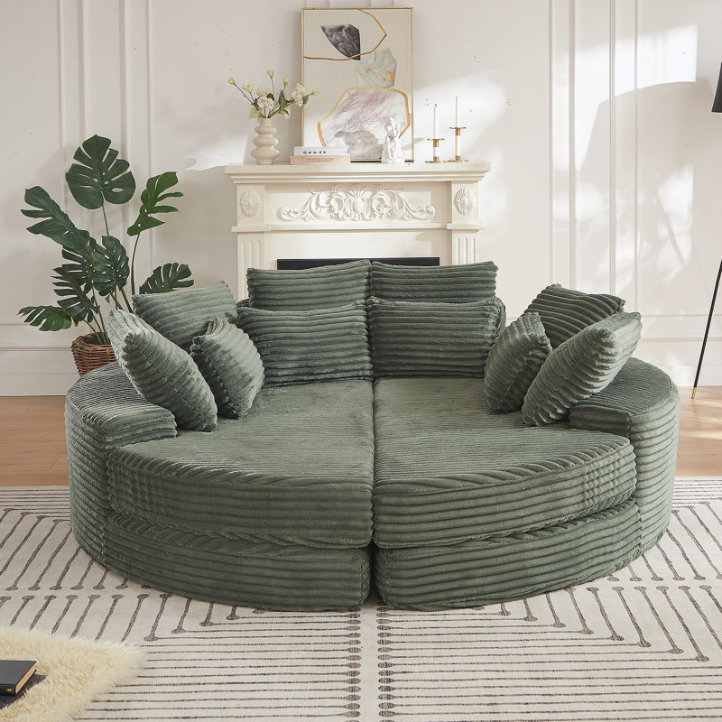 Canapé rond surdimensionné en velours côtelé de 78,5 pouces, convertible en deux fauteuils inclinables, canapé-lit 2 en 1, conception de coussin pour le cou avec cinq coussins décoratifs