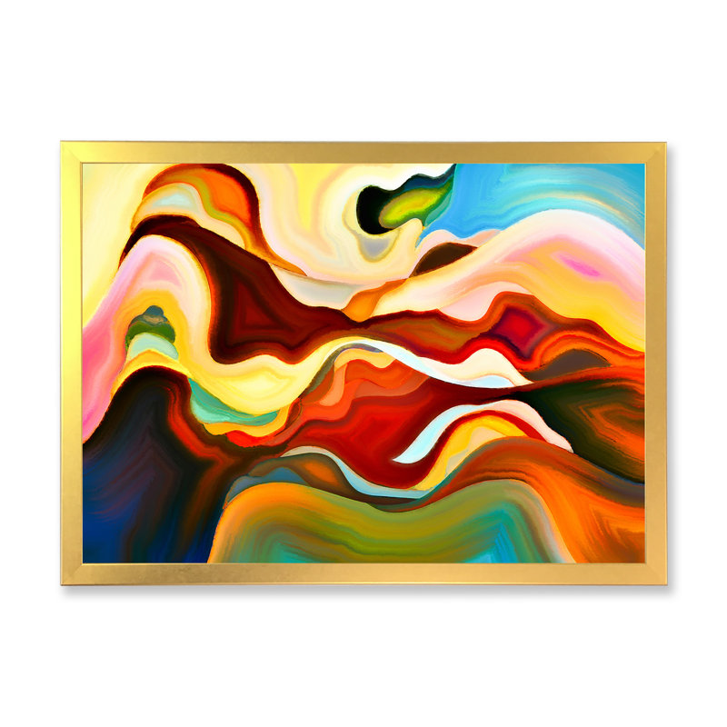 «Red Blue and Yellow Marble Art Universe I», reproduction sur toile, Cadre photo doré, H 24 po x l 32 po