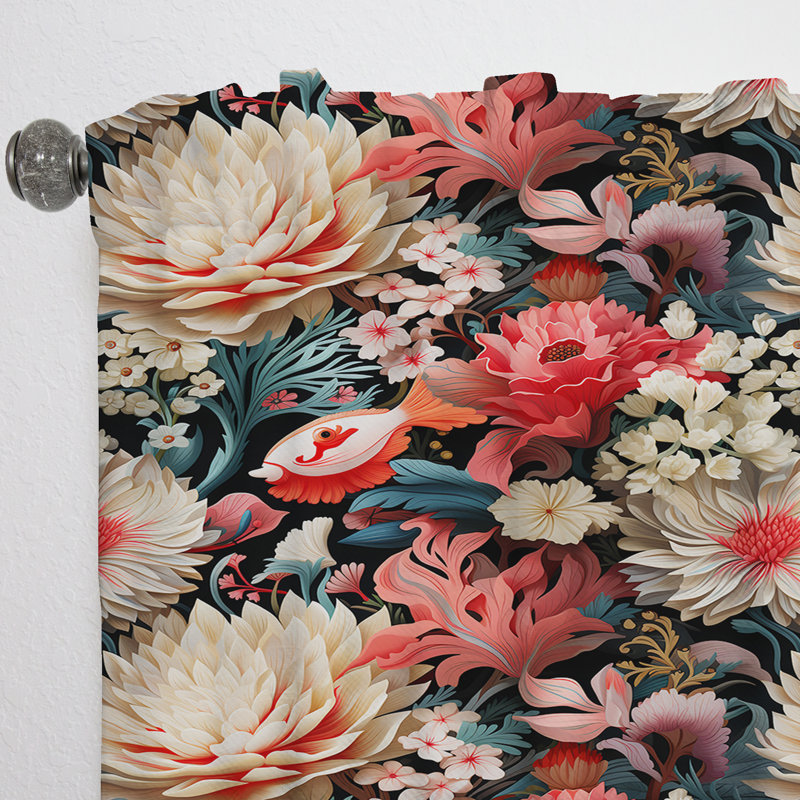 Motif tropical Coral Crêtes - Rideau floral - Rideau floral obscurcissant - 1 panneau, L 52 po x L 95 po