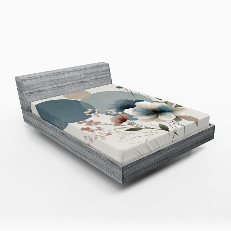Drap-housse Ambesonne Monstera_ Imprimé floral minimaliste_ Bleu gris et rosé, Drap-housse de taille double