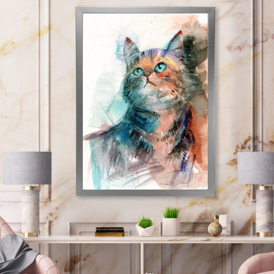 Petit chat gris aux yeux bleus - reproduction sur toile