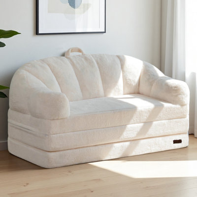 2 in 1 Convertible Sofa to Lounger Comfy Bean Bag Chair  Faux Fur Sofa Couch Compressed sofa Folding Sofa Bed