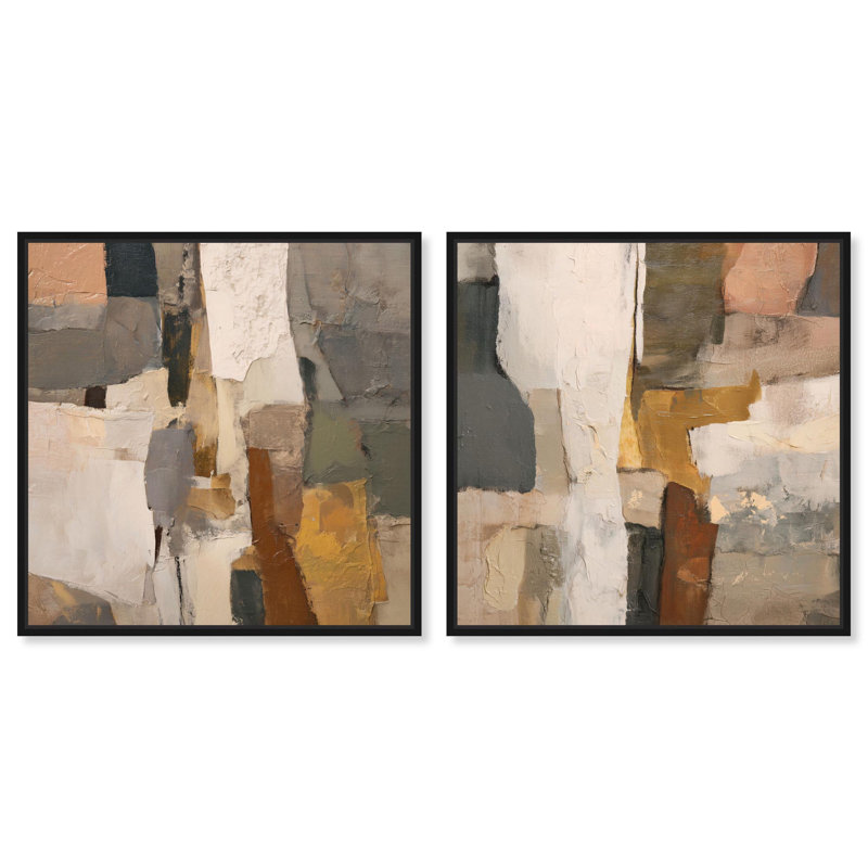Patchwork Plains Set Canvas Print Beige Wall Decor Set by Art Remedy, Black Frame, 12 x 12, H 31 po x l 31 po, Black Frame