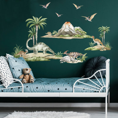 Watercolour Dinosaur Scene Wall Sticker