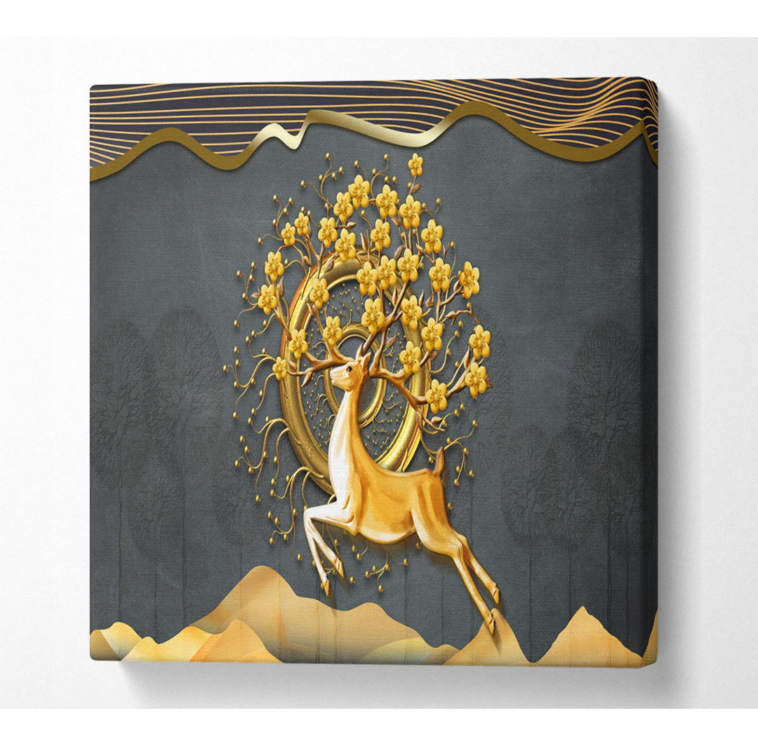 Carlanne The Gold Flower Stag Tree - Kunstdrucke auf Leinwand