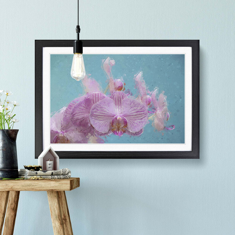 Lilac & Pink Orchids in Abstract - Picture Frame Graphic Art Print, Black Framed, 48cm H x 65cm W x 2cm D