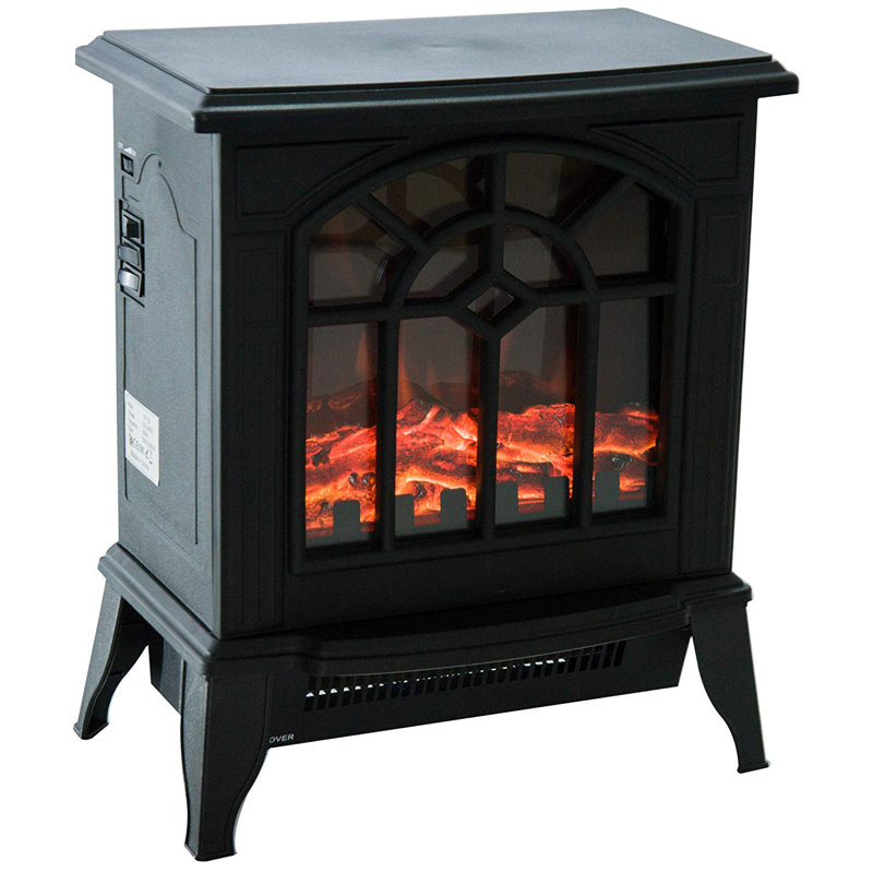 Aaron Freestanding Electric Fireplace Heater w/ LED Flame 1000W/2000W Black