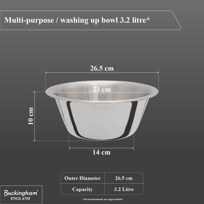 Buckingham Multi-Purpose Washing Up Bowl Stainless Steel, 26.50 cm