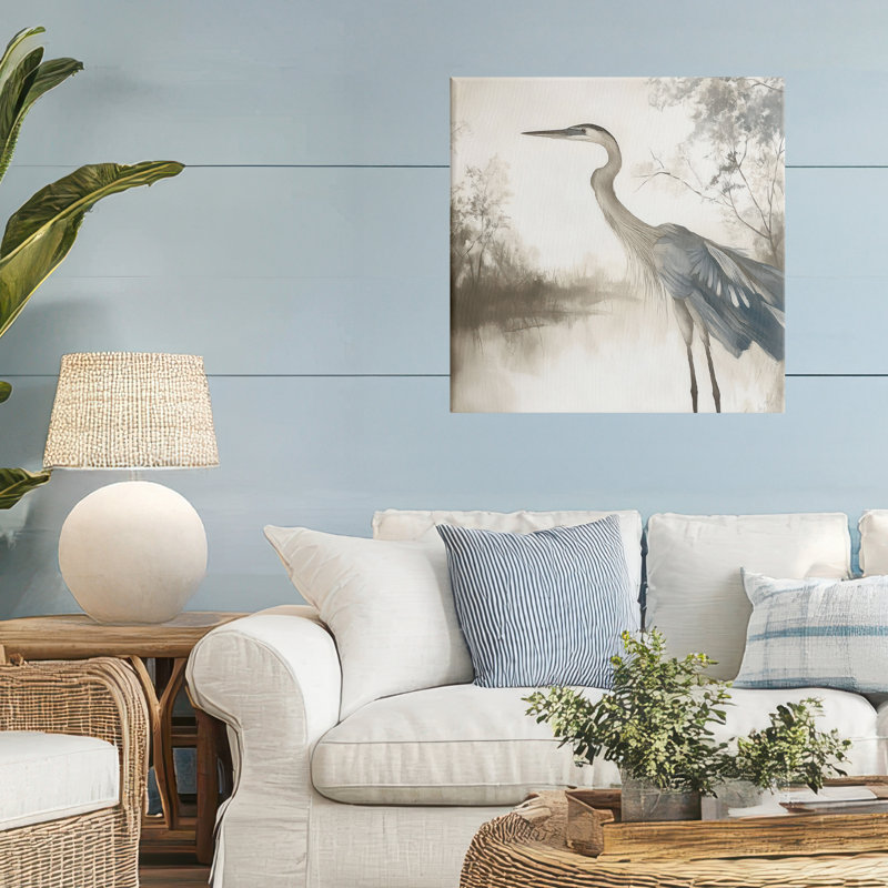 Graceful Heron sur toile aquatique, design par Mona Grace, H 24 po x l 24 po
