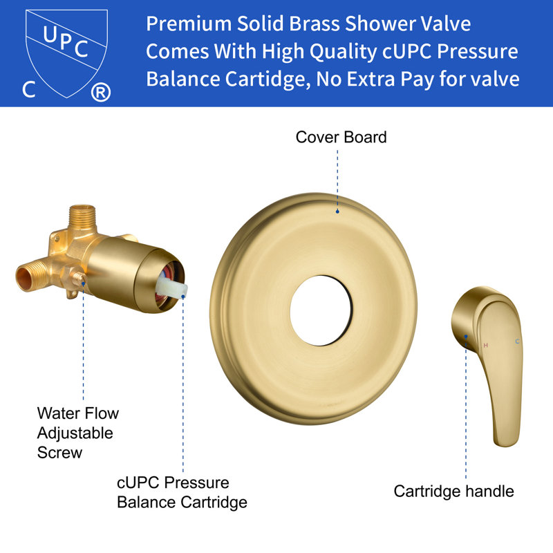 Shower Faucet Set With 7 Functions Handheld Shower Head Filter Shower Combo Set Shower System Shower Trim Kit, Brushed Gold