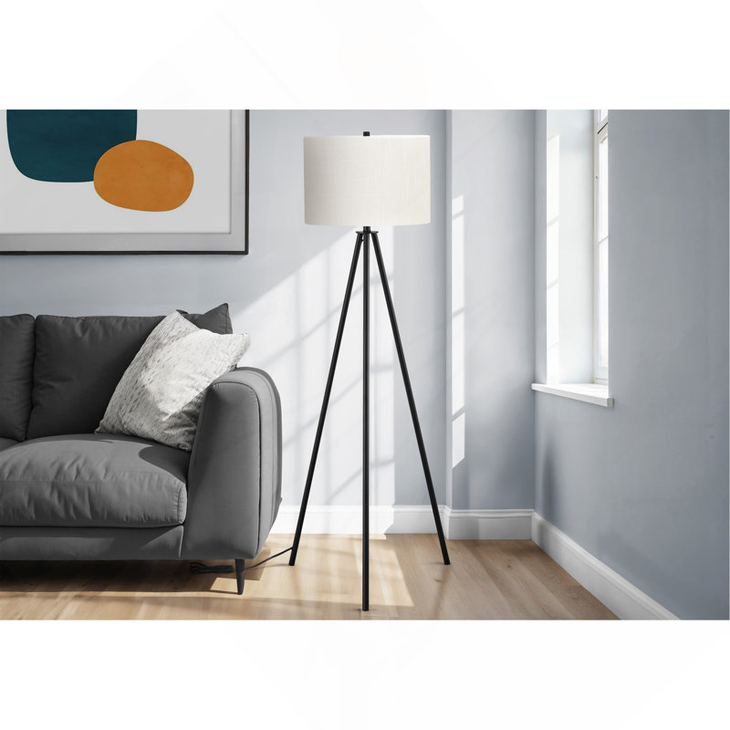 Lighting, 63"H, Floor Lamp, Black Metal, Ivory / Cream Shade, Contemporary, Black
