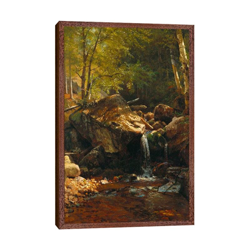 Thompson Cascade, White Mountains by Albert Bierstadt - Floater Frame Painting on Canvas, Brown Framed