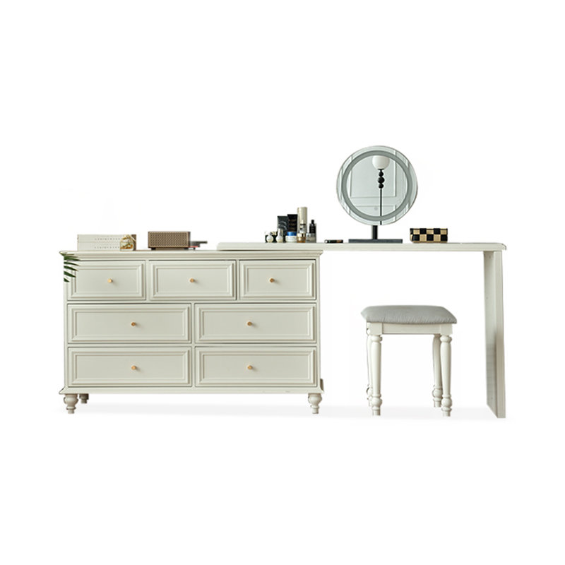 Coiffeuse de maquillage moderne avec miroir, tiroirs, Blanc