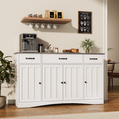 55.1" Modern Sideboard Buffet Cabinet with 4 Drawers & Adjustable Shelves, Storage Credenza for Dining Room & Kitchen