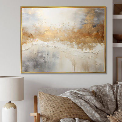Minimal Gold And Beige Abstract River - Northern Lights Wall Art For Living Room