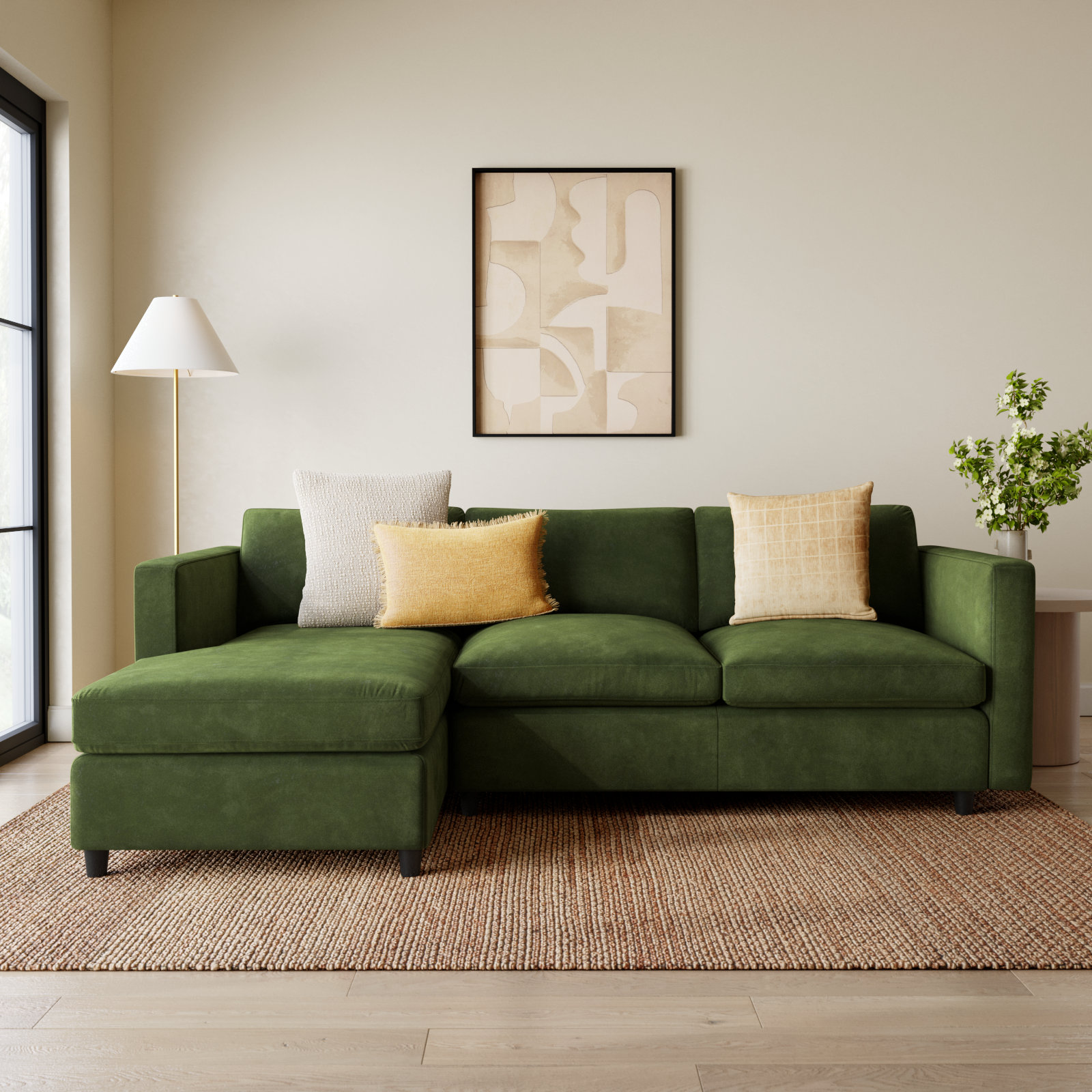 Fleetwood Velvet Modular Sectional, Midnight Moss Performance Velvet
