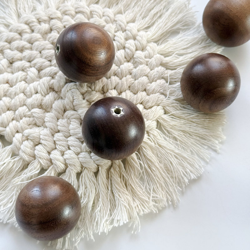 4-Pack Walnut Wood Ball Handles Knobs -Kitchen Cabinet Door Drawer Pulls