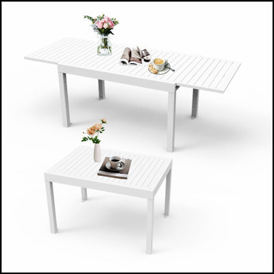Aluminum Patio Extendable Dining Table 35-71 Inches, Weather-Resistant and Adjustable for Indoor and Outdoor Use