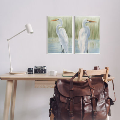 «Stupell Industries Egrets in Marshland», ensemble de 2 toiles murales par Grace Popp