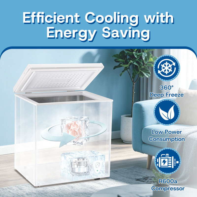 WANAI 6.0 Cu.Ft Chest Freezer FreeStanding Top Door Compact Small Deep Mini Freezer with 3 Removable Baskets, Wheels & Adjustable Feet, 7 Temp Control from -11.2℉ to 50℉, White