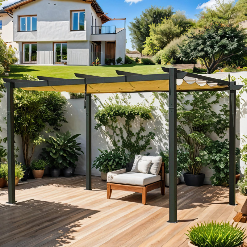 Satrles Outdoor Retractable Pergola Patio Grill Gazebo with Grape Sunshade Cover, 94" H x 157" W x 110.5" D