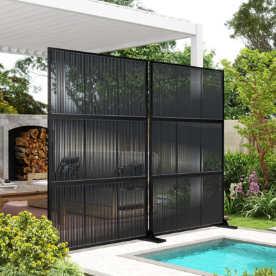 72.05''H x 47.75''W Modern Privacy Metal Screen Fence Panel with Polymer Ropes(Set of Two)