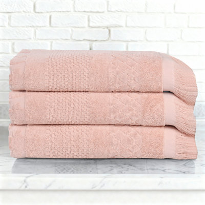 Blue Nile Mills Geometric Luxe Absorbent Cotton Bath Towels, Set Of 3