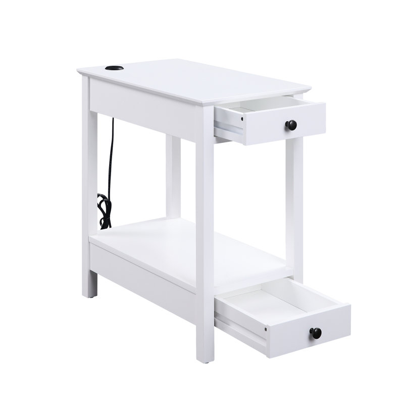 Table d'appoint rectangulaire en bois Anjie - 2 tiroirs et 1 compartiment ouvert