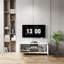 Meuble télé moderne avec portes ondulées, tablette ouverte et tablette réglable - élégant et fonctionnel pour votre salon